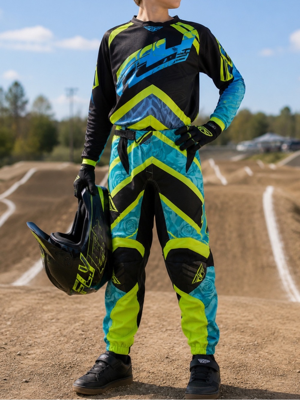 Fly Racing Kinetic Motocross Pants Teal and High-Visibility Yellow/Green